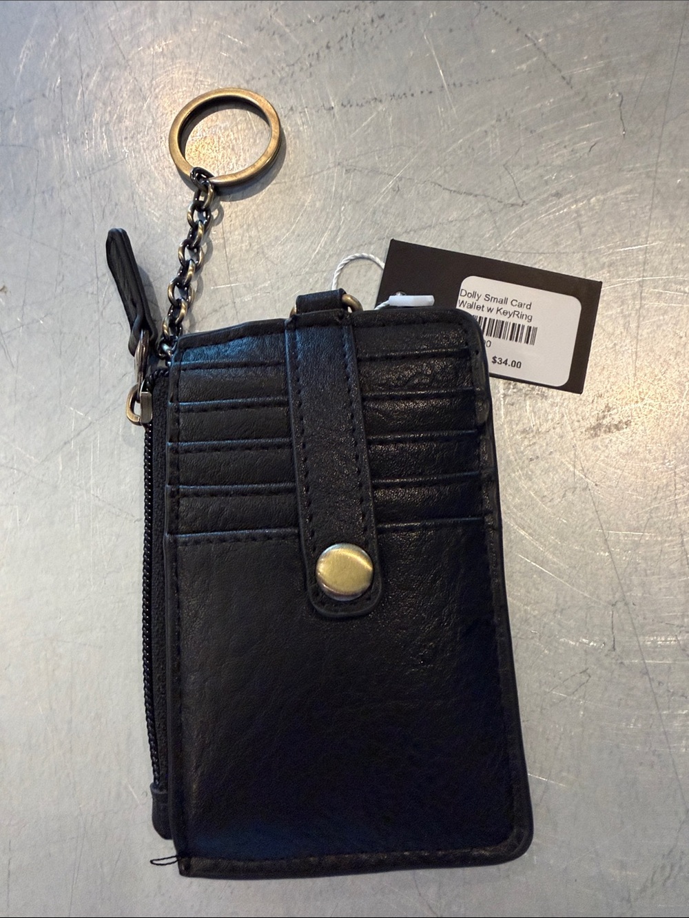 JOY- Black Leather Card Holder Keychain